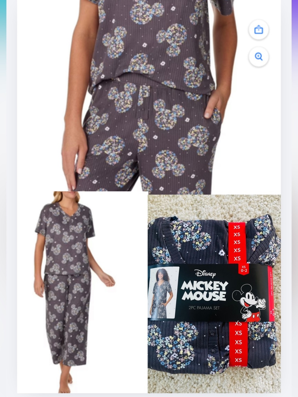 Disney Mickey Mouse Character 2-Piece Short Sleeve Henley and Crop Pant PJ Set